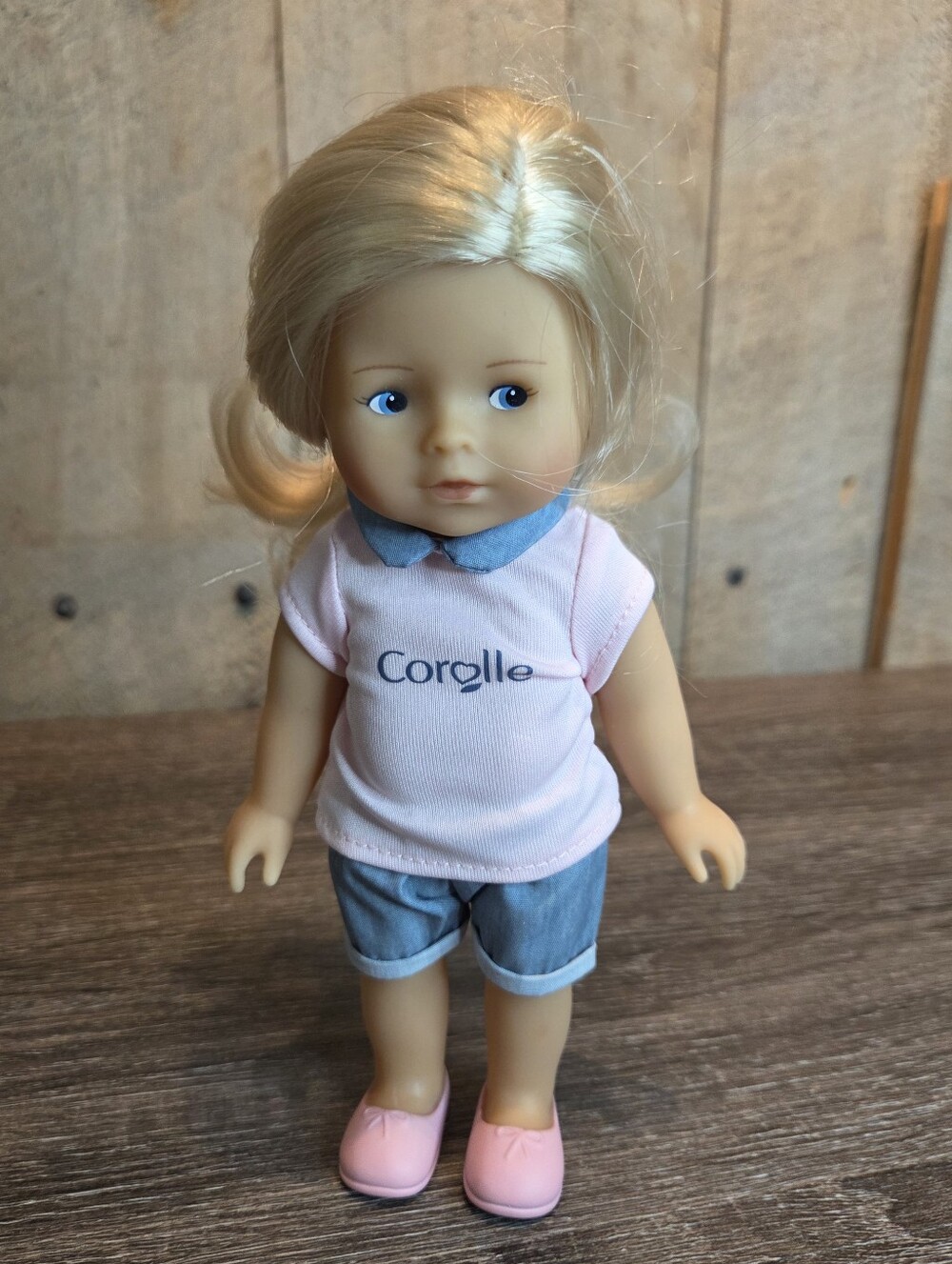 Corolle Mes Mini Corolline Rosy 8" Doll Blonde Hair Blue Eyes Pink Shirt Shoes